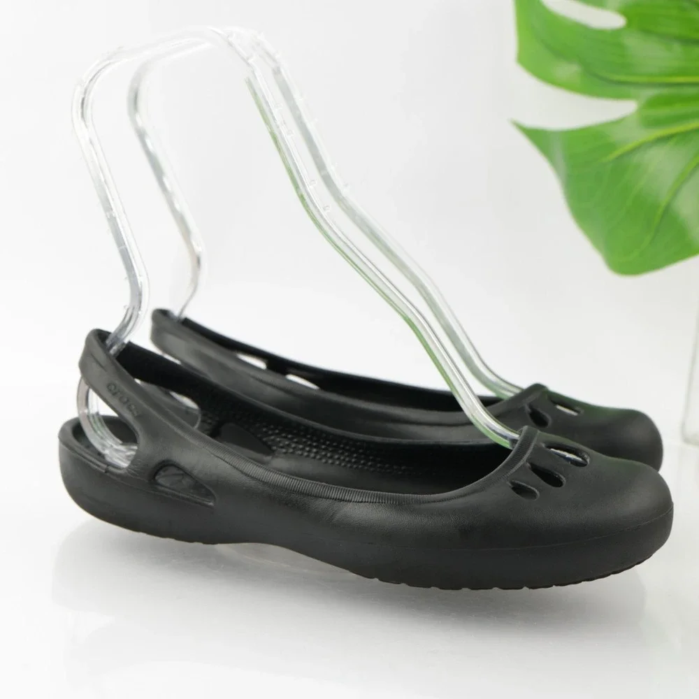 Crocs Womens Kadee Shoes Size 8 Black Slingback Flats Comfort Slip On Cutout